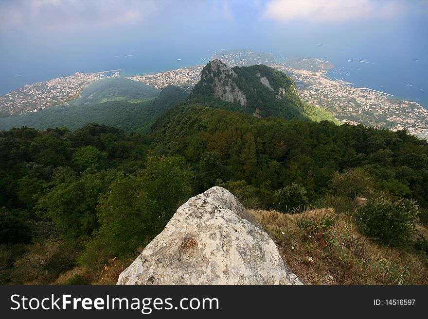 Ischia, island in the mediterranean sea from the top of the mountain