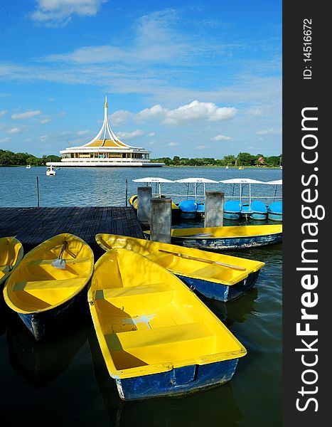 Yellow boat in the park taken from bangkok thailand