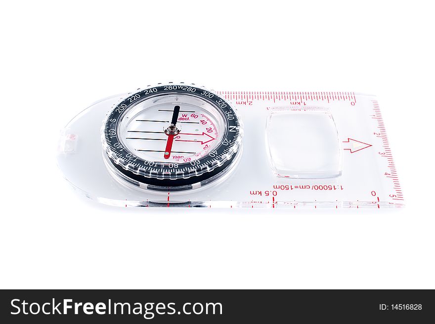 Transparent plastic compass on white background. Transparent plastic compass on white background