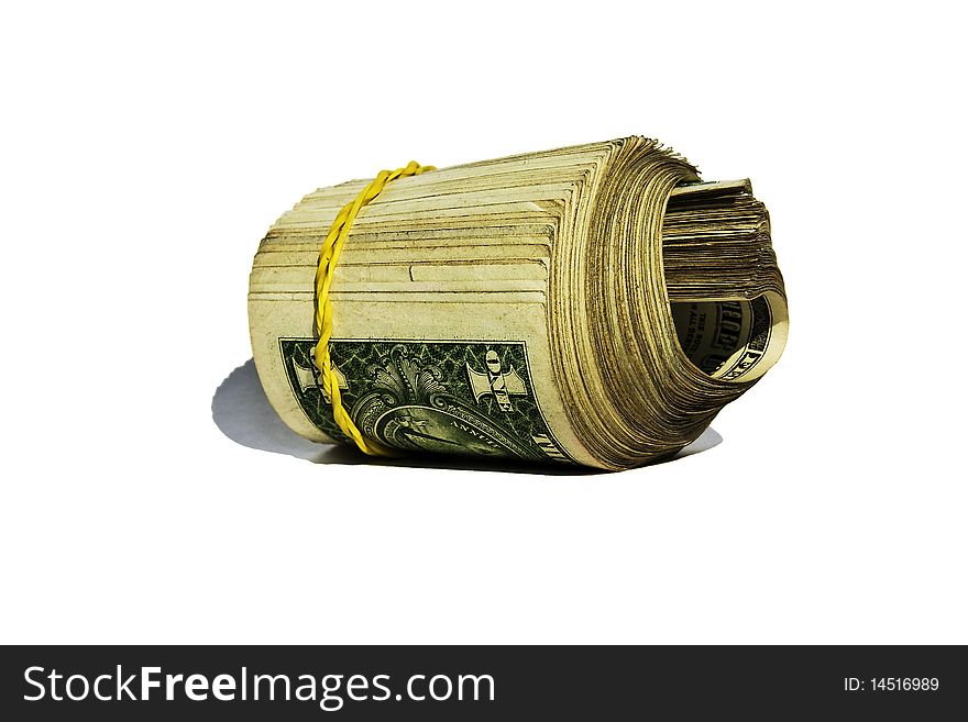 Packing from 100 denominations of the American dollars advantage in 1 dollar, braided in a tube an elastic band. Packing from 100 denominations of the American dollars advantage in 1 dollar, braided in a tube an elastic band