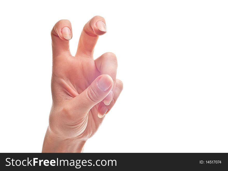 Close-up of woman's hand . Isolated on white background