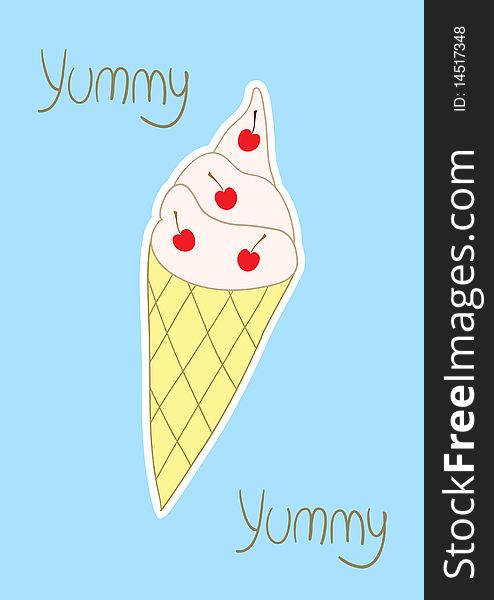 Child like drawing of ice cream on waffle cone, vector illustration