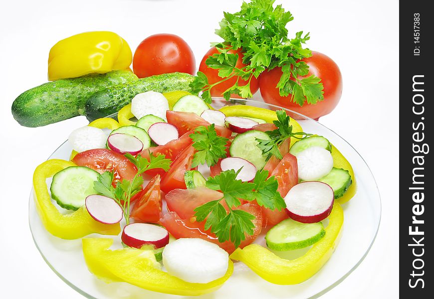 Vegetable salad with tomato and cucumber