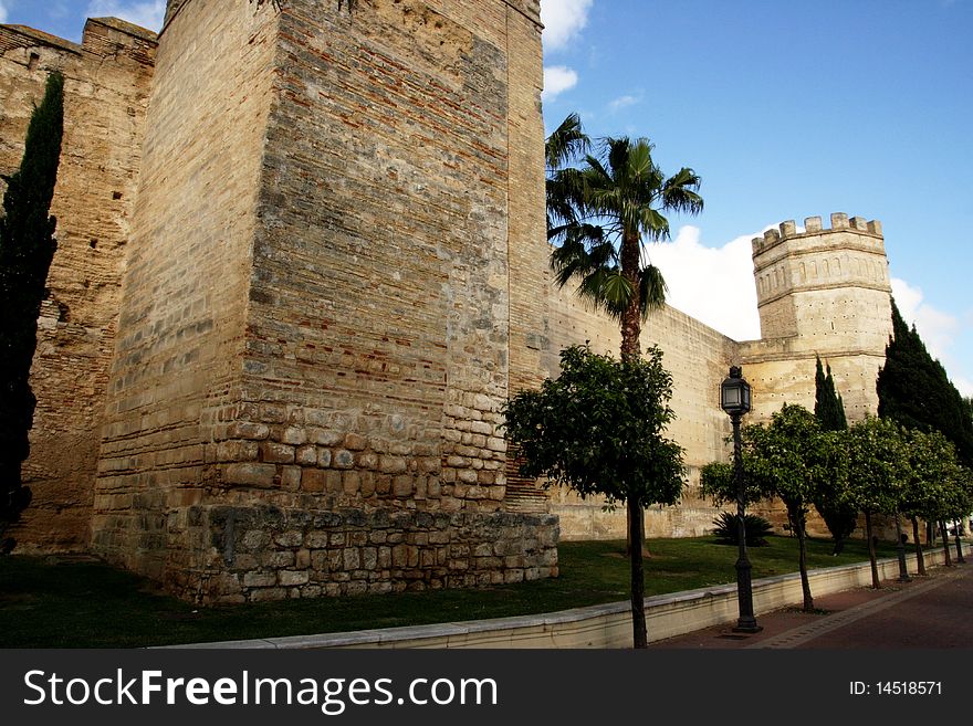 The Alcazar of Jerez de la Frontera Moorish fortress. Spain, Europe. The Alcazar of Jerez de la Frontera Moorish fortress. Spain, Europe