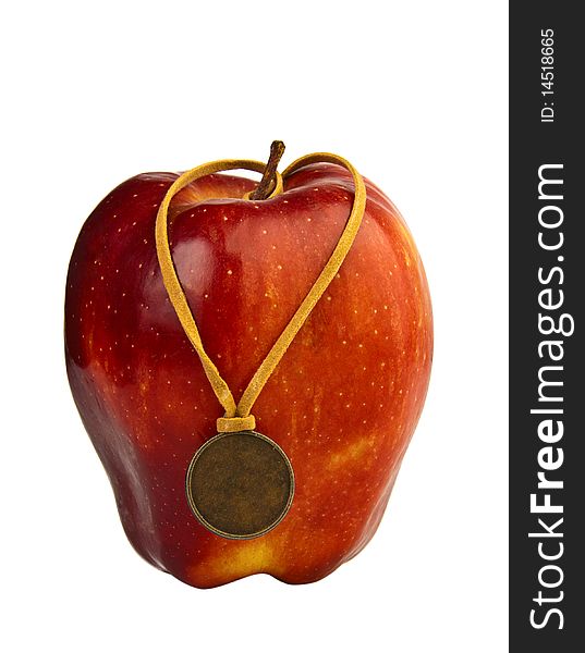 Apple with medal on white background
