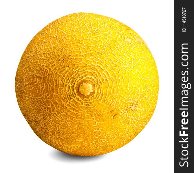 Uncut cantaloupe melon isolated with shadow on a white background. Uncut cantaloupe melon isolated with shadow on a white background