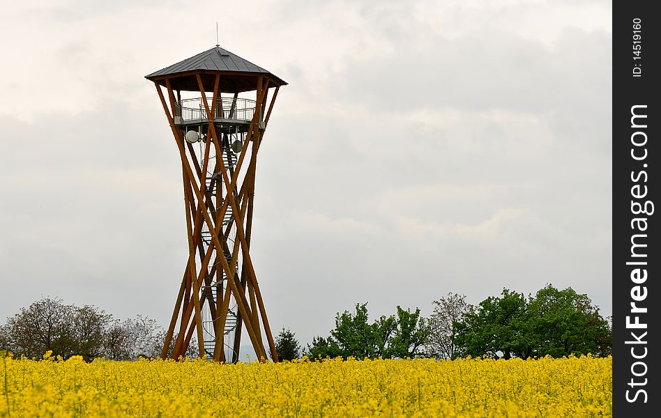 View Tower In Field Of Rape,Czech Republic