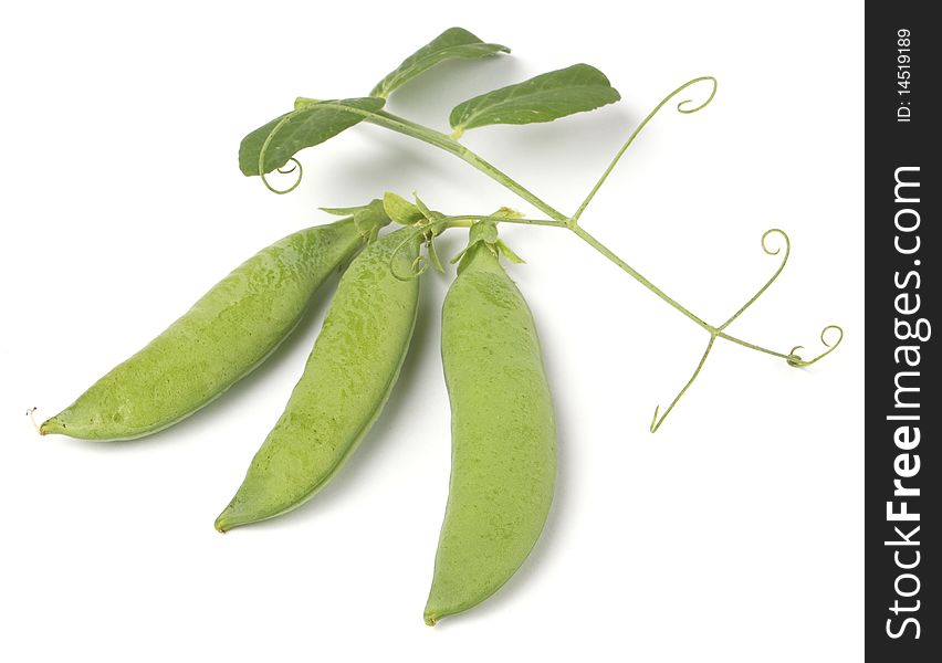 Garden green peas pods close-up on white background. Clipping path included. cleaned and retouched.