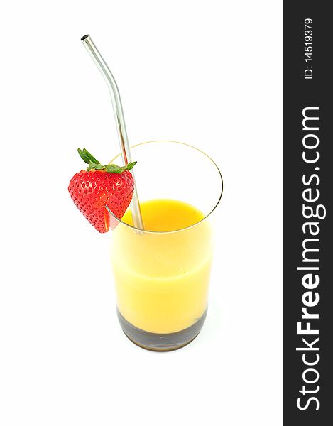 Orange cocktail with strawberry and spoon