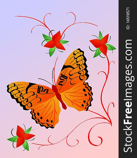 Vector colored composition with butterfly