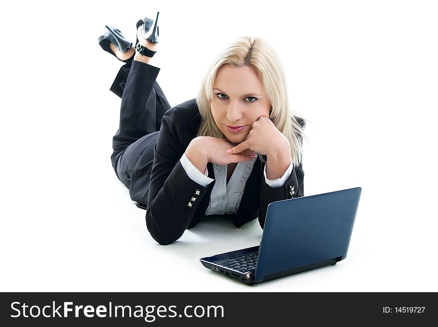 Businesswoman is working with notebook. Businesswoman is working with notebook