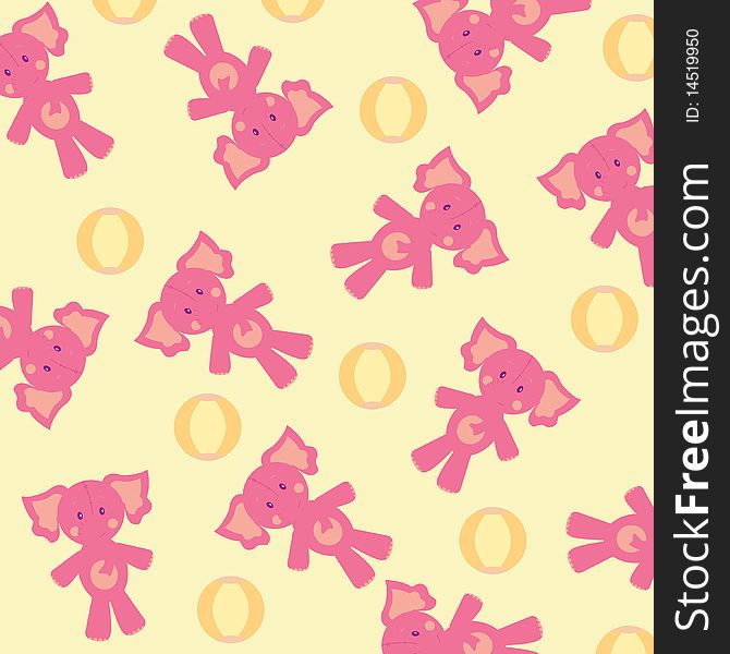 Seamless cute kid's wallpaper with balls and elephants