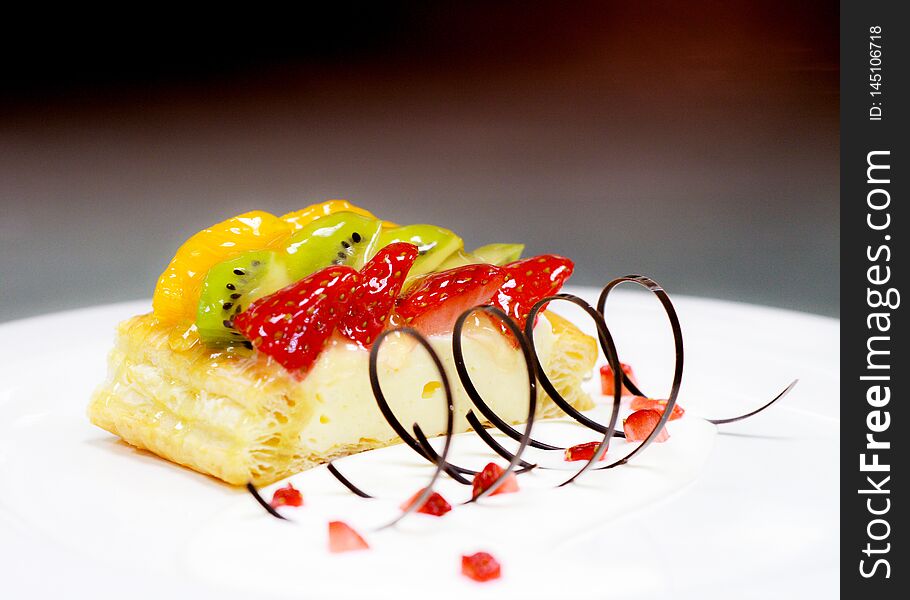 Fruit Cake With Strawberry, Kiwi, Berry And Peaches, Raspberries, Orange And Other Fruits