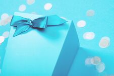 Blue Box With Pastel Confetti Stock Photography