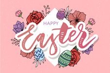 Free Easter Frame With Easter Eggs Hand Drawn Black On White Background. Decorative Frame From Eggs. Easter Eggs With Colorful Leaves Stock Photos - 145179333