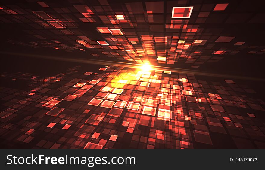 Abstract red light flashing rectangle grid perspective graphic illustration background. Digital technology futuristic concept. Abstract red light flashing rectangle grid perspective graphic illustration background. Digital technology futuristic concept