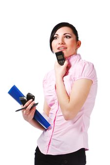 Attractive Young Girl In Pink Blouse With Papers Royalty Free Stock Image Attractive Young Girl In Pink Blouse With Papers Royalty Free Stock Image