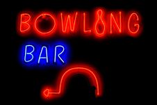 BOWLING BAR Neon Sign With Arrow Royalty Free Stock Photography