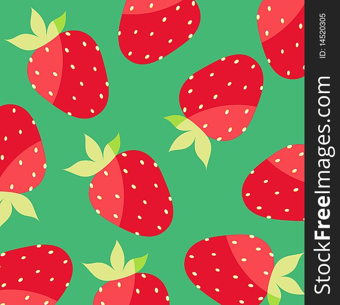 Seamless green wallpaper with strawberries. Seamless green wallpaper with strawberries