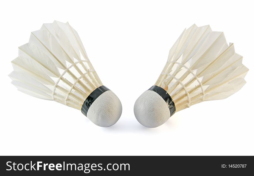 Two shuttlecocks isolated on white background