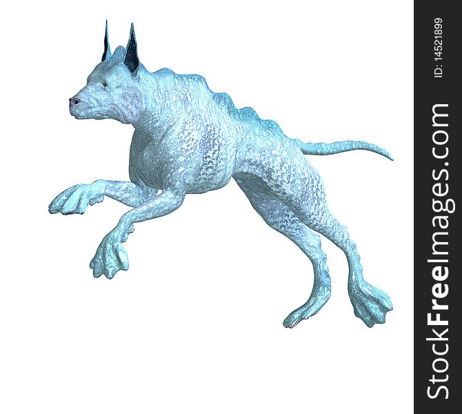Bizarre alien dog.3D rendering with clipping path and shadow over white