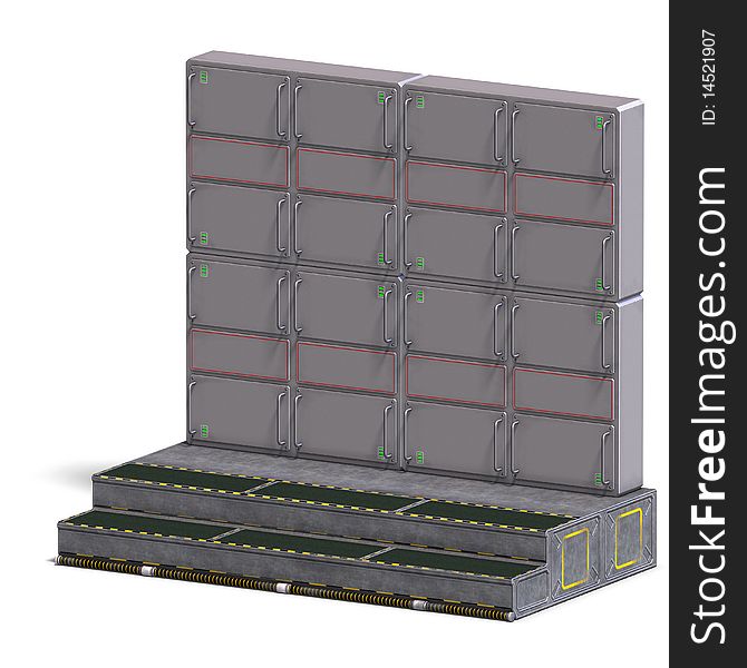 A historic science fiction computer or mainframe. 3D rendering with clipping path and shadow over white