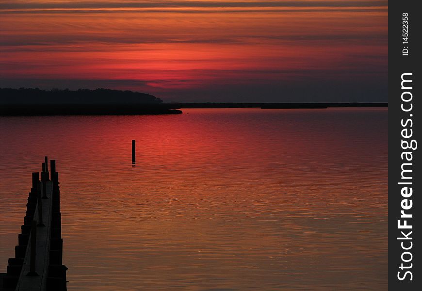 Red Sunset Over Water