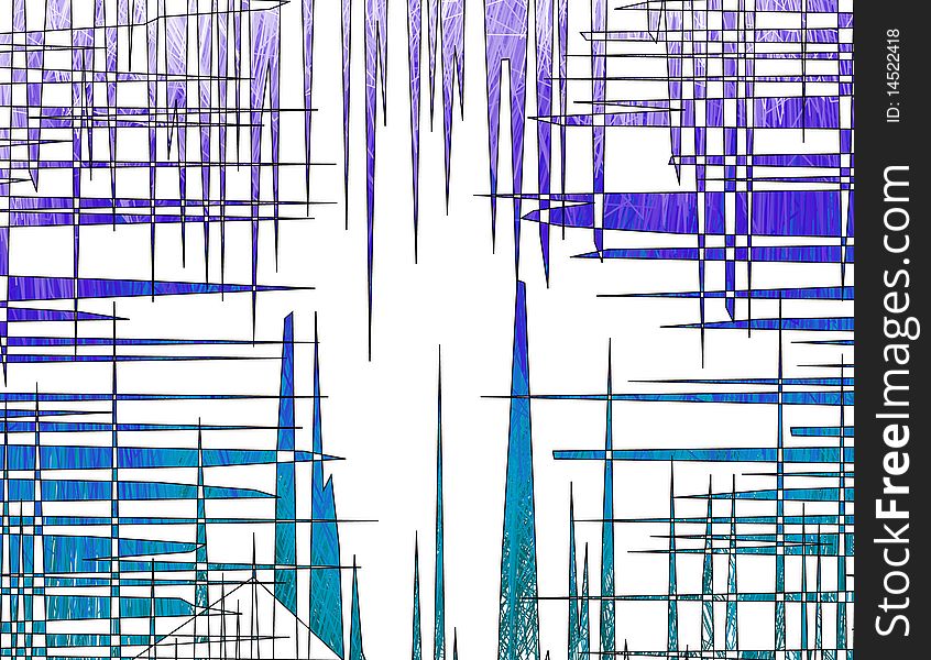Criss-crossing spikes of purple and blue on white background. Criss-crossing spikes of purple and blue on white background
