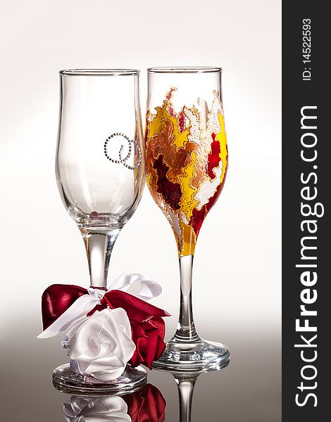 Two decorated glasses on isolated background. Two decorated glasses on isolated background