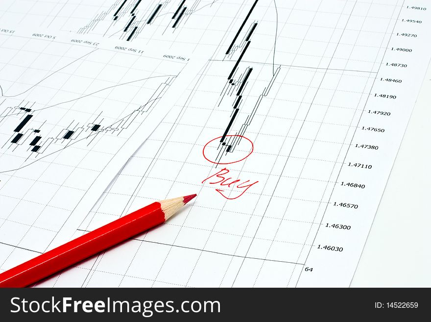 Business graph and red pencil