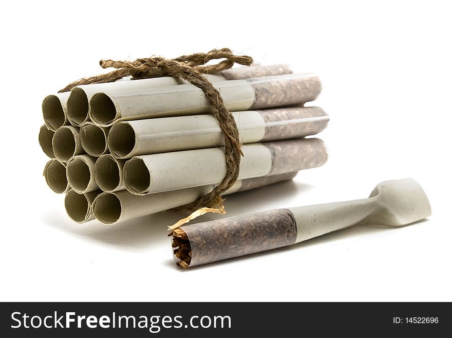 Grouped cigarettes  on a white background