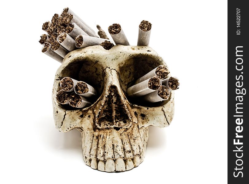 Skull with russian cigarettes isolated