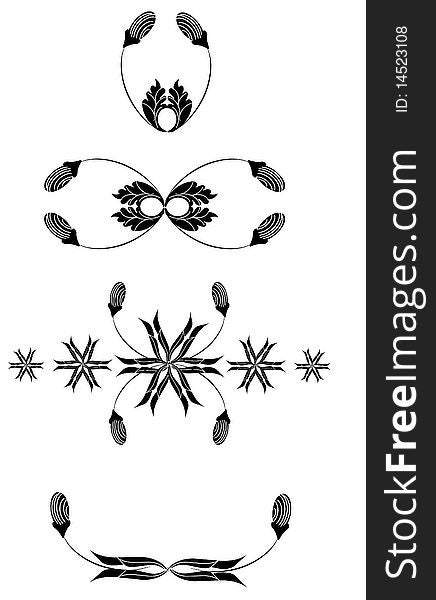 Four decorative ornament, black isolated on white