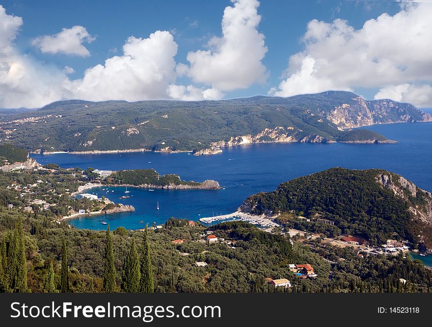 View of a bay from above , image was taken in Corfu Greece