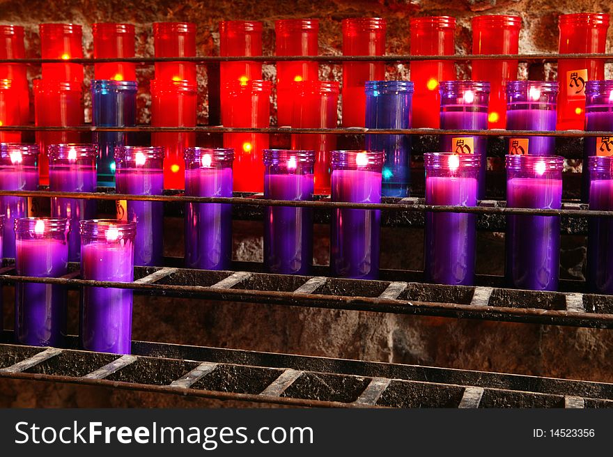 Beautiful Red, Purple and Blue Prayer Candles