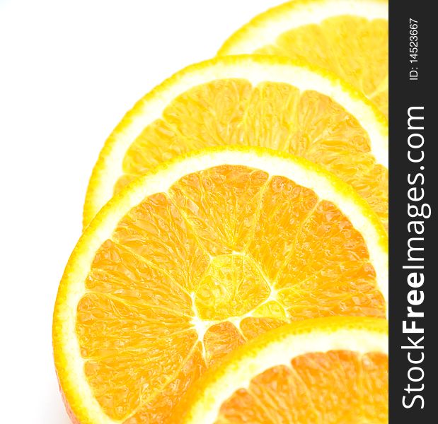 Close-up slice orange on white background