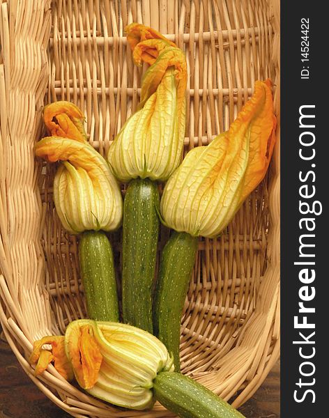 Three zucchini flowers with atmosphere