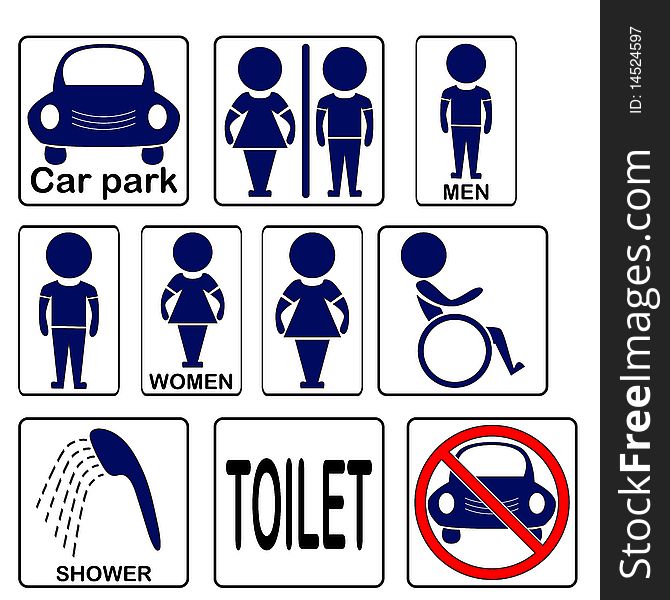 Vector illustration washroom and car park signs. Vector illustration washroom and car park signs
