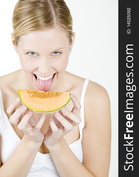 Portrait of woman with melon