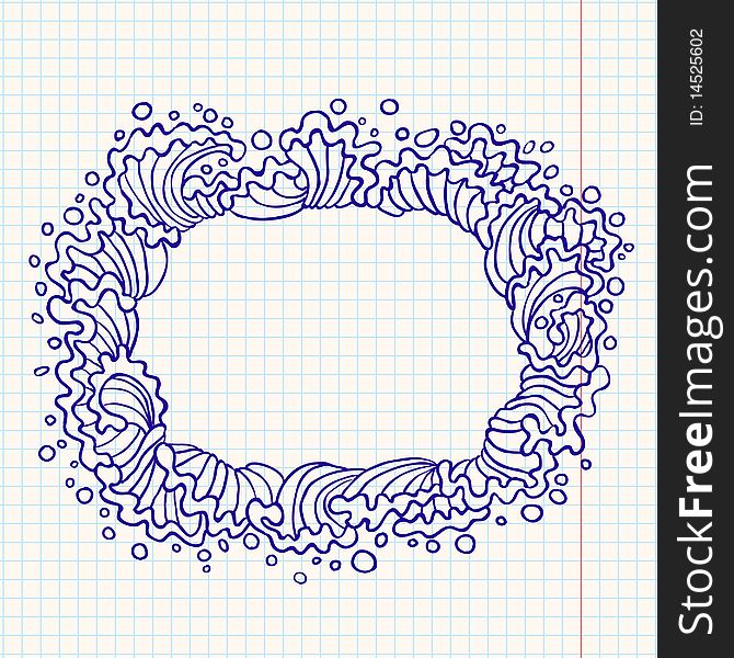 Doodle frame with stylized waves