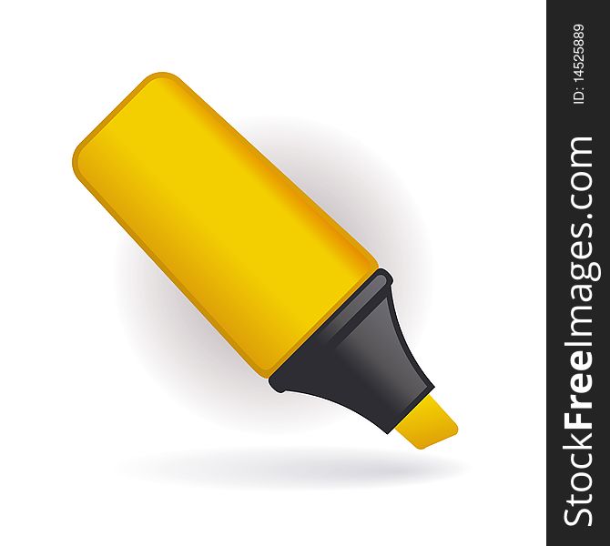 Illustration of yellow highlighter with shadow. Illustration of yellow highlighter with shadow