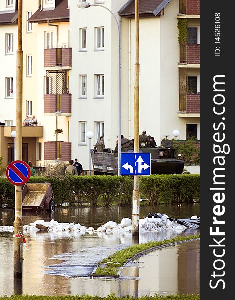 Flood in the city in Wroclaw, Poland