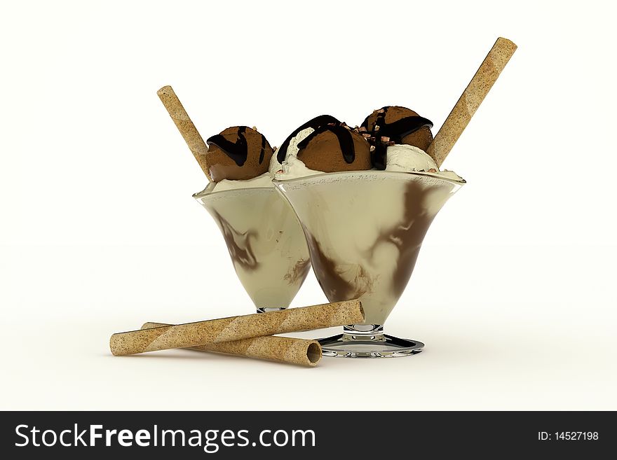 Very high rendering of ice cream with cookie. Very high rendering of ice cream with cookie