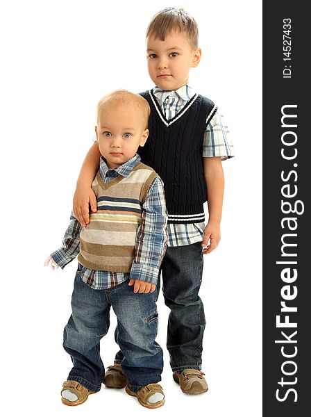 Two little boys on white background. Two little boys on white background