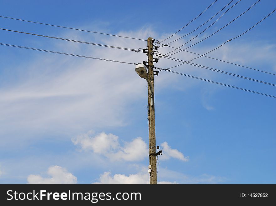 Concrete column with the wires against the sky. Concrete column with the wires against the sky