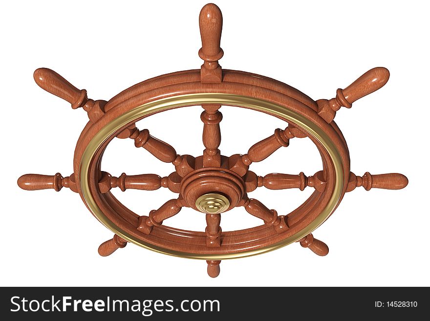 Old-fashioned ship wheel, navigation symbol (3d illustration)