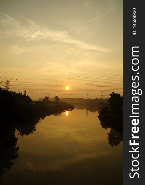 Sunrise Panorama At Electrical Substations