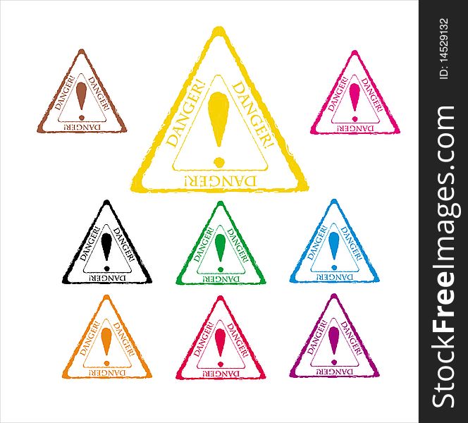 Samples of the colour seals with a sign danger. Samples of the colour seals with a sign danger