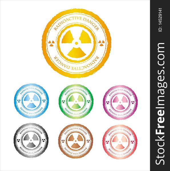 Samples of the seals with a sign on radioactive danger. Samples of the seals with a sign on radioactive danger