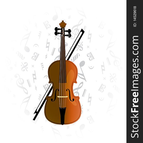 Cello, violoncello on music note background